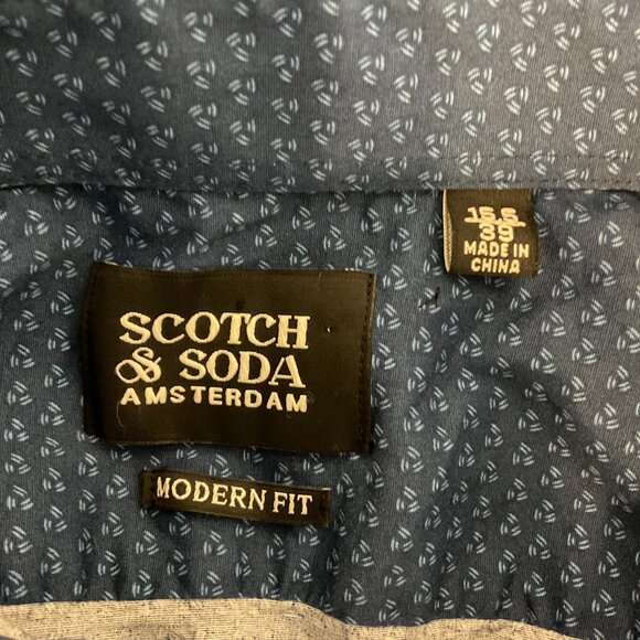 Scotch & Soda Men's Shirt Modern Fit 15.5/39 Blue Print Button Front Long Sleeve - Picture 8 of 8